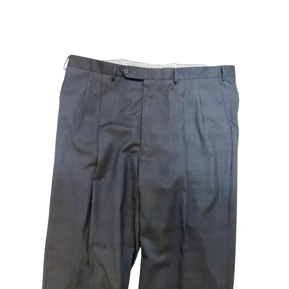 Samuelsohn Blazer Pant Suit Set Gray Plaid 48/42 Tall Long